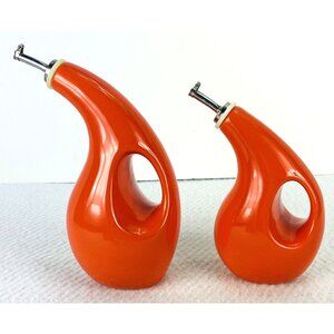 Rachael Ray Orange EVOO Vinegar & Oil Cruet Set Ceramic 2 Pieces 9" & 7" HO16S